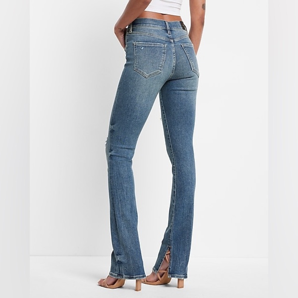 Express Mid Rise Medium Wash Ripped Skyscraper Jeans - Picture 2 of 8